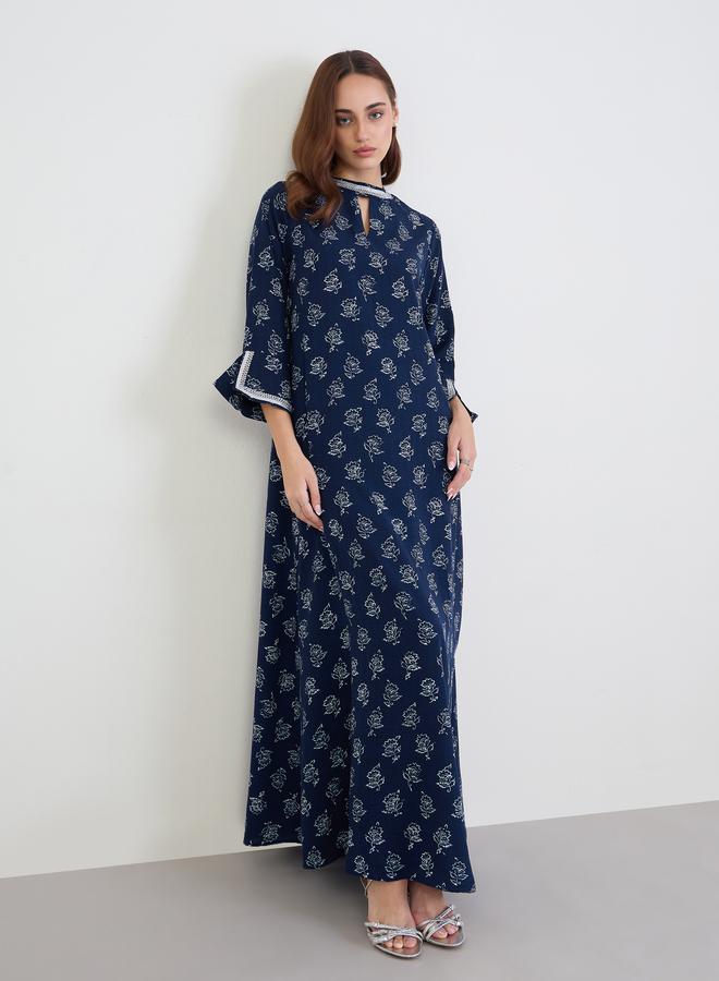 Amirah Women Navy Blue Floral Print Jalabiya - Image 4